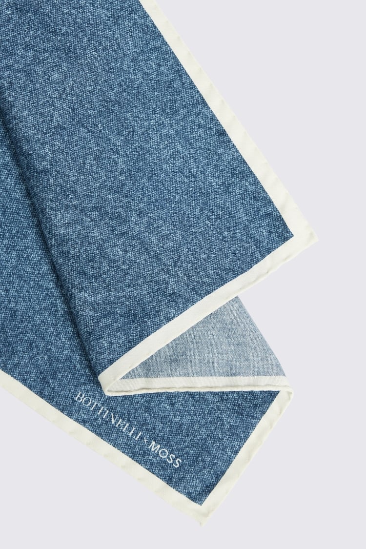 Bottinelli Mid-Blue Silk Semi-Plain Pocket Square