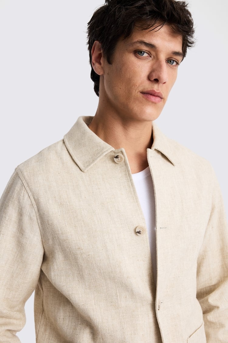 Ecru Herringbone Simplified Shacket 