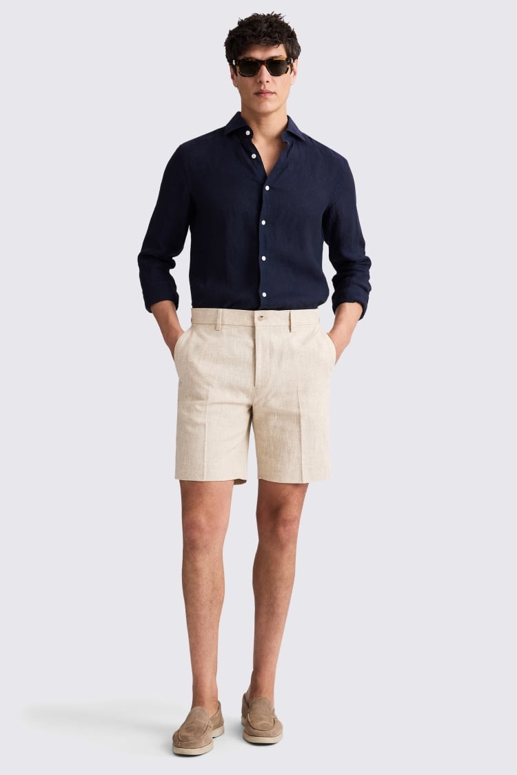 Ecru Herringbone Shorts