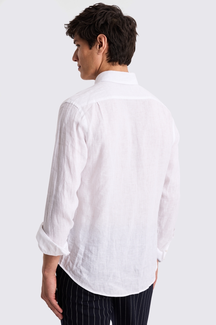 White Button Down Collar Linen Shirt