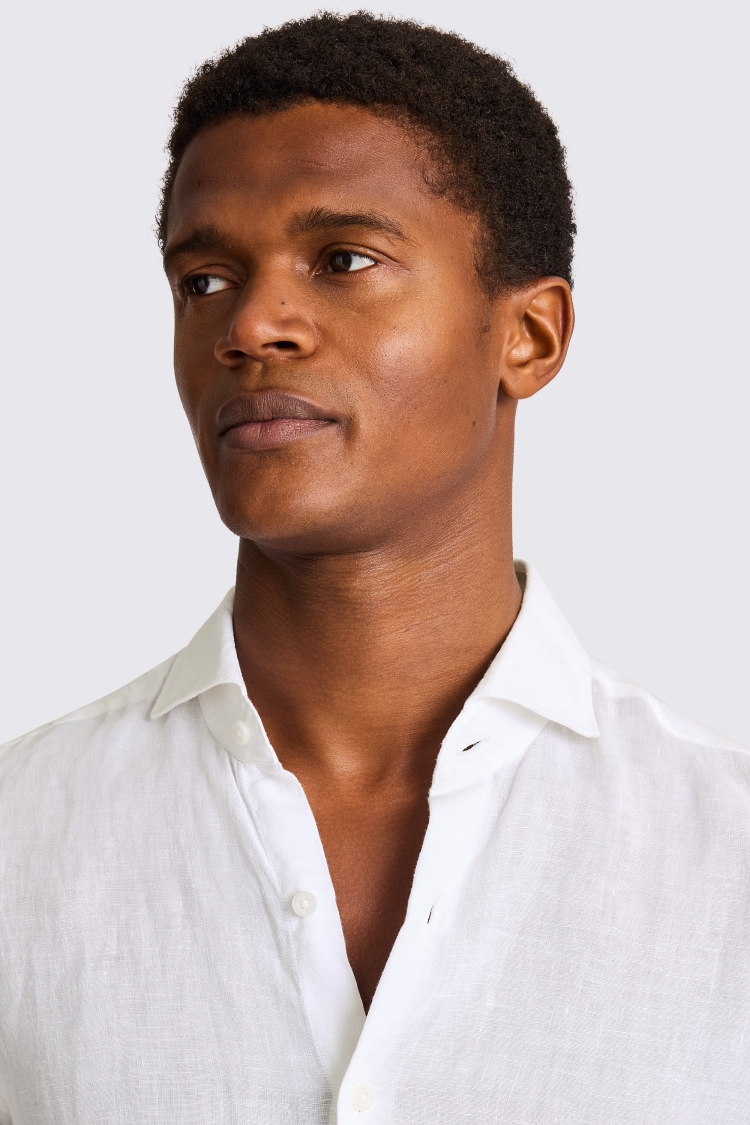 White Short Sleeve Linen Shirt