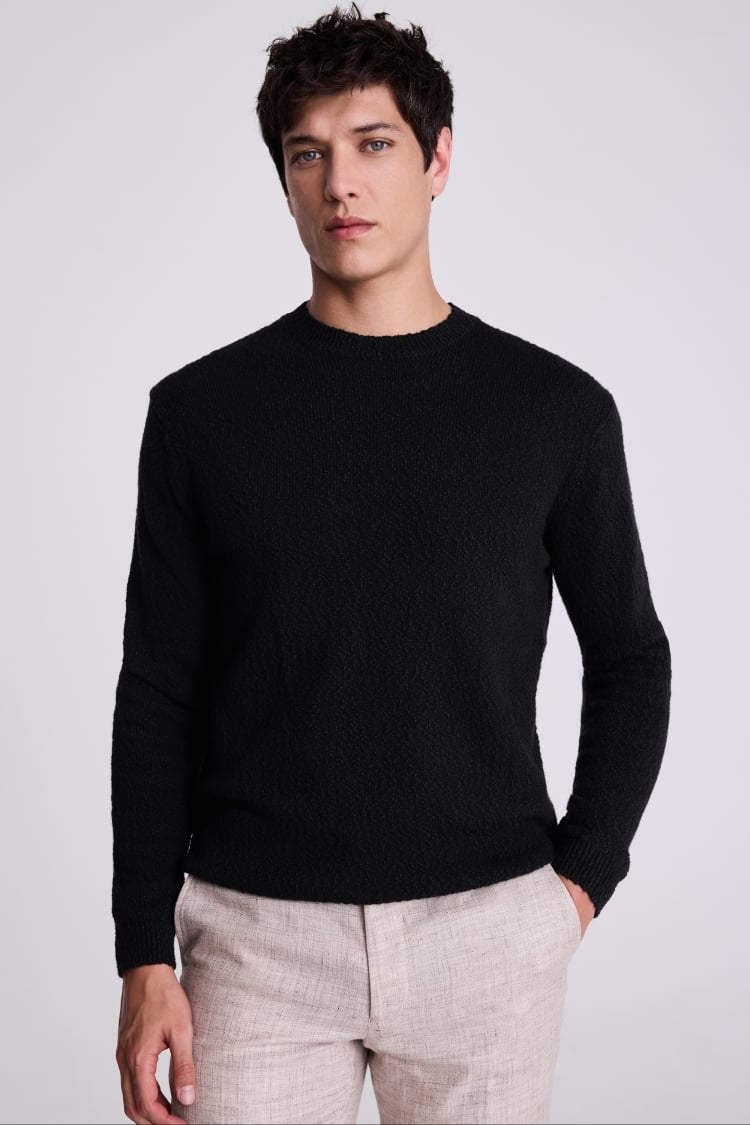 Black Slouchy Bouclé Crew Neck Jumper