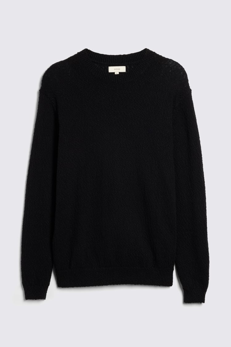 Black Slouchy Bouclé Crew Neck Jumper