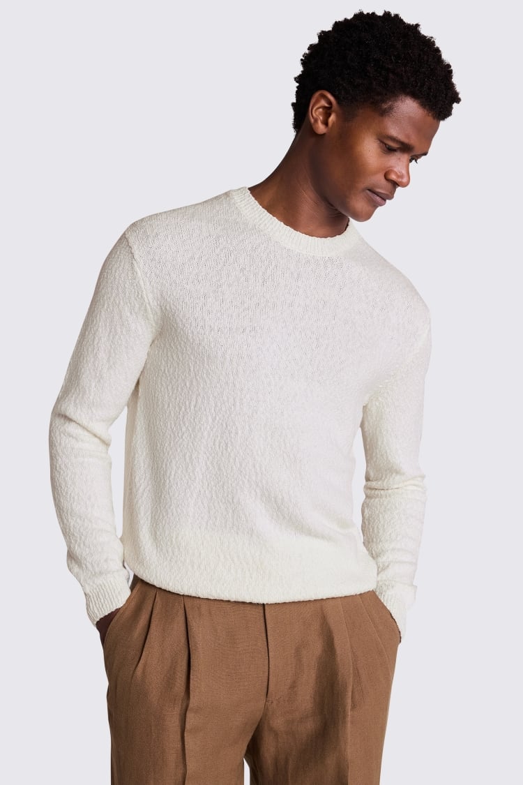 Ecru Slouchy Bouclé Crew Neck Jumper