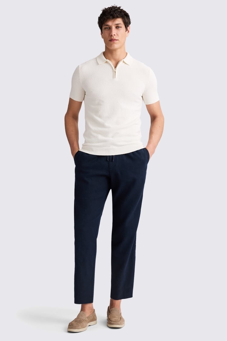 Ecru Bouclé Zip-Neck Polo Shirt