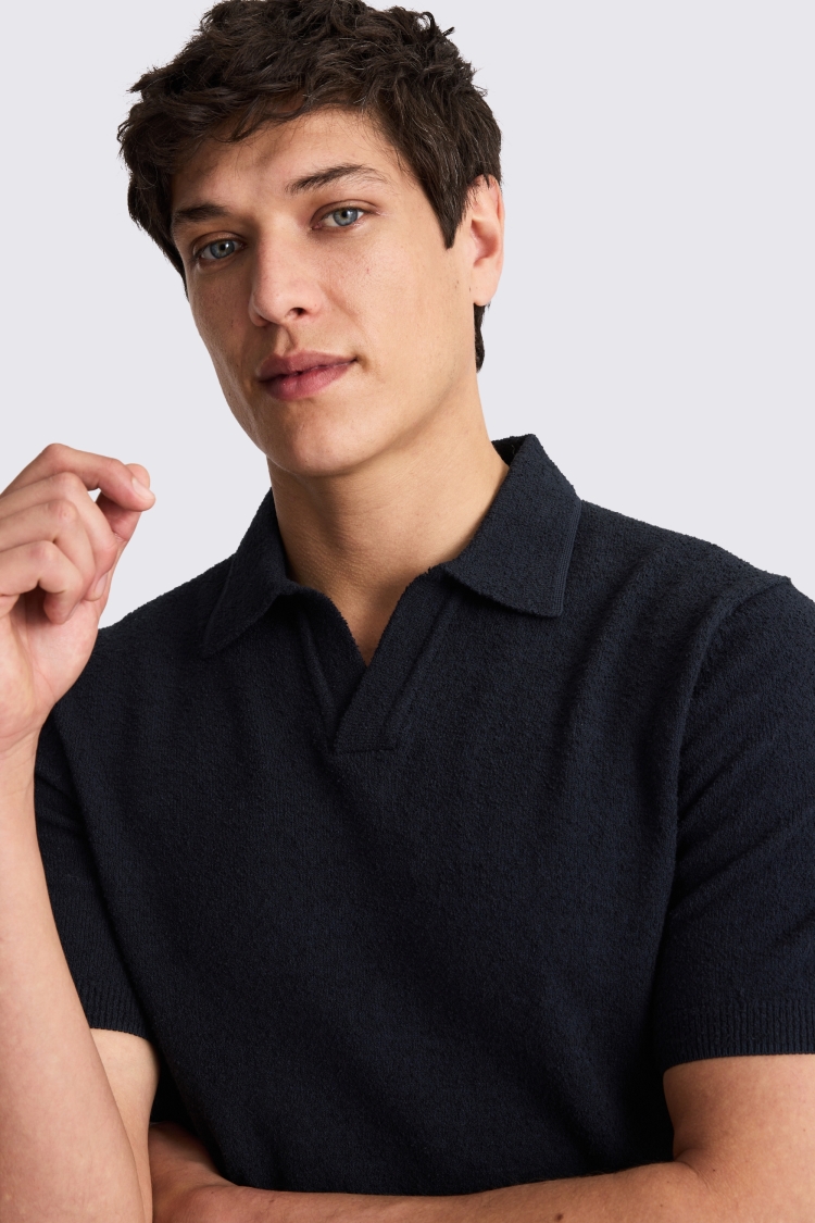 Navy Bouclé Skipper Polo