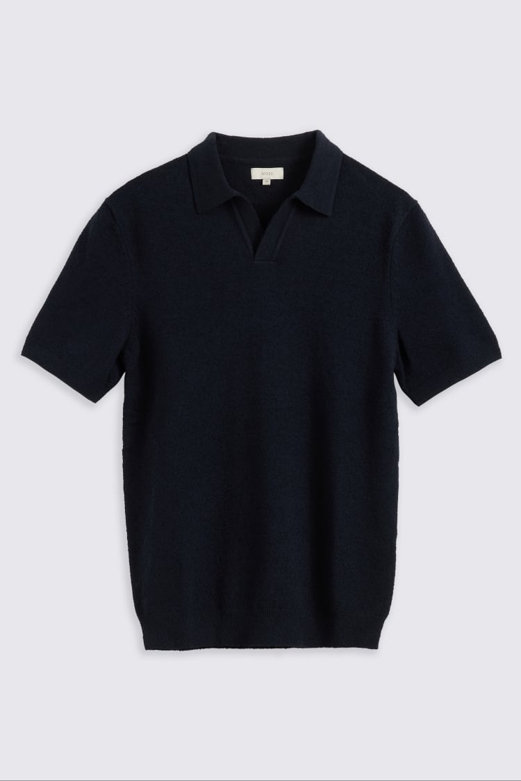 Navy Bouclé Skipper Polo Shirt