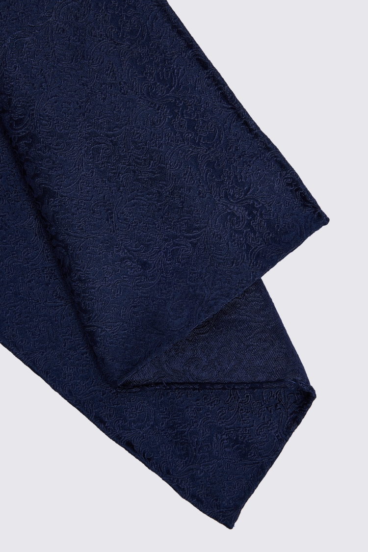 Navy Floral Swirl Silk Pocket Square