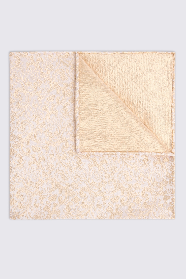 Champagne Floral Swirl Silk Pocket Square