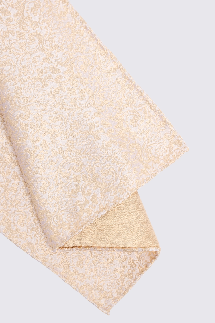 Champagne Floral Swirl Silk Pocket Square