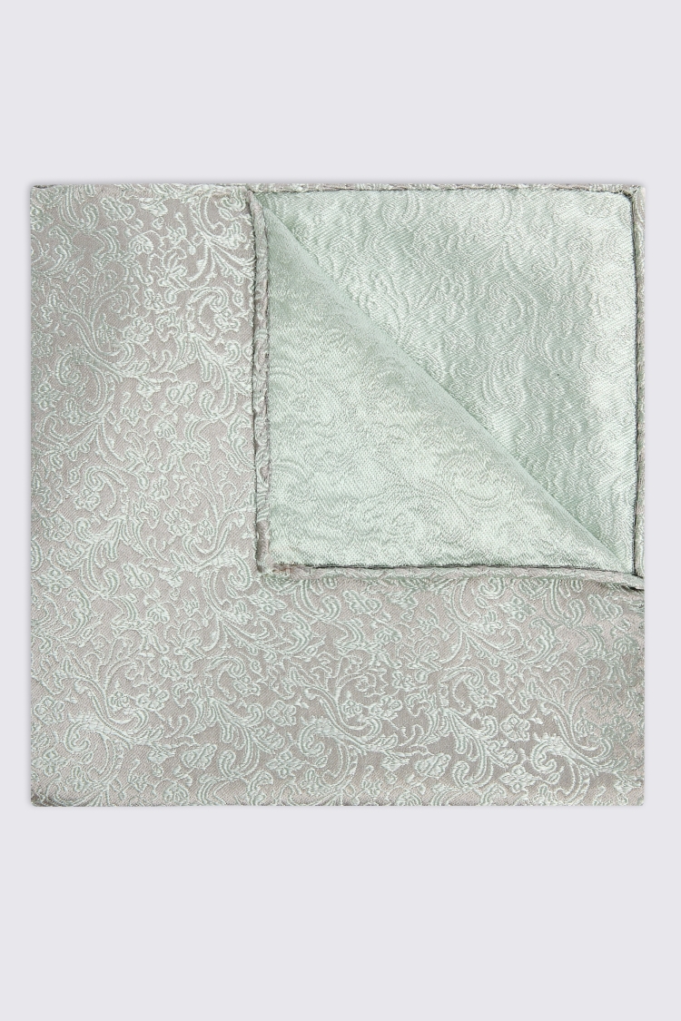 Sage Floral Swirl Silk Pocket Square