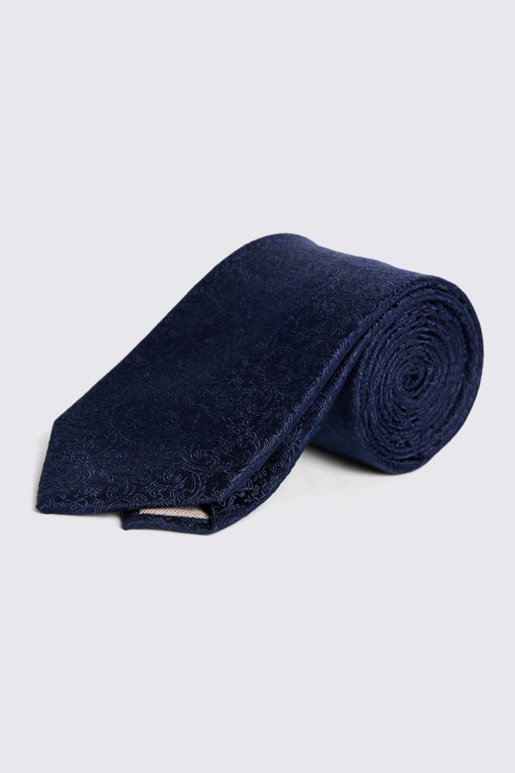 Navy Floral Swirl Silk Tie