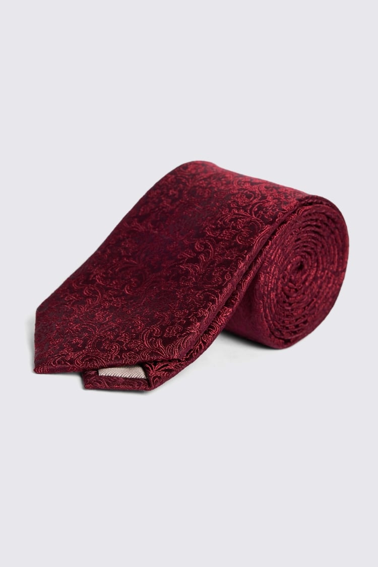 Wine Floral Swirl Silk Tie