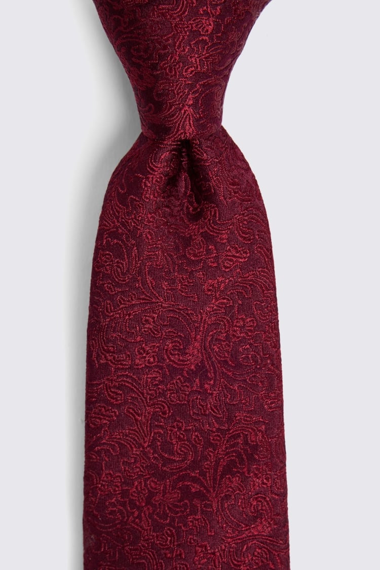 Wine Floral Swirl Silk Tie