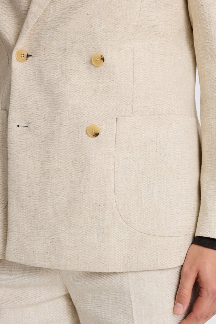 Relaxed Fit Ecru Herringbone Jacket