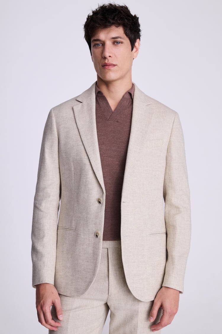 Tailored Fit Ecru Herringbone Suit