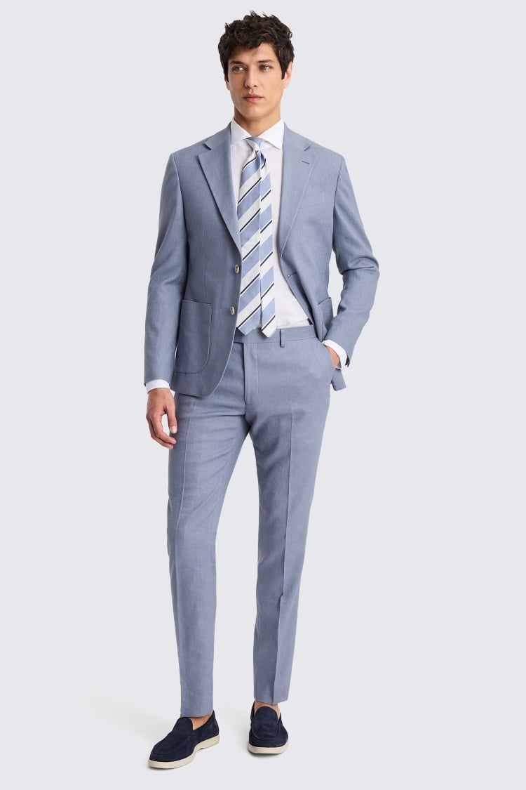 Slim Fit Steel Blue Matte Linen Jacket