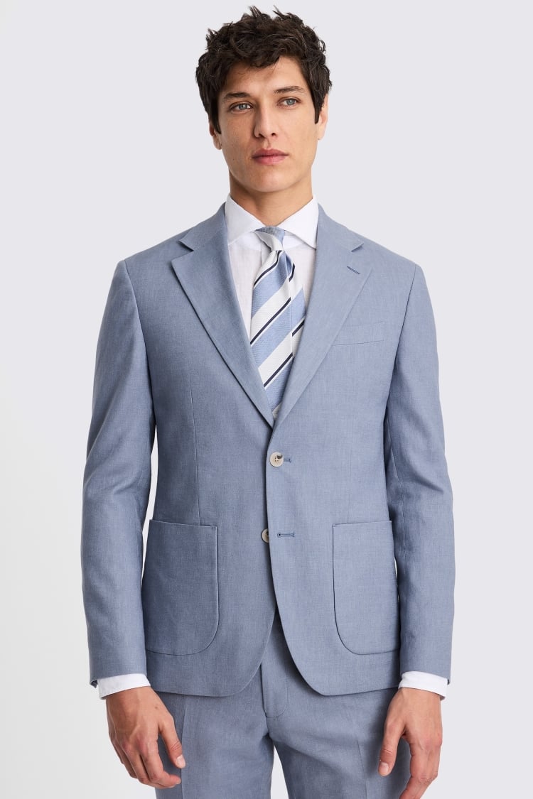 Slim Fit Steel Blue Matte Linen Suit Jacket