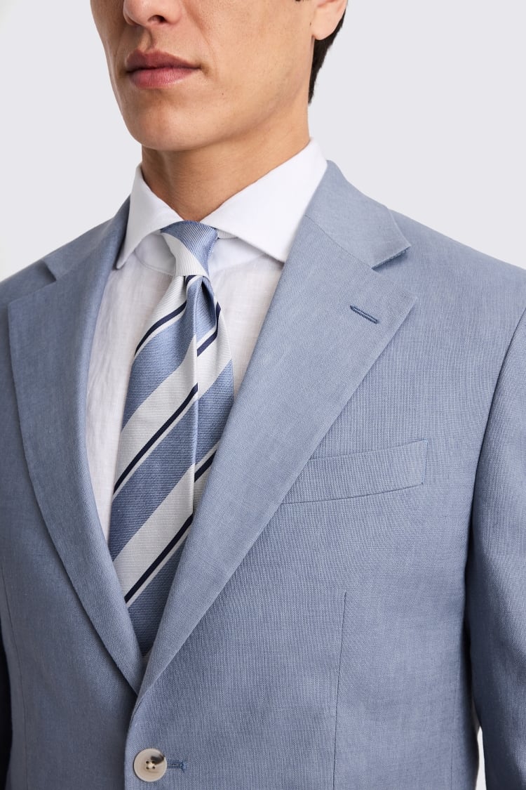 Slim Fit Steel Blue Matte Linen Jacket