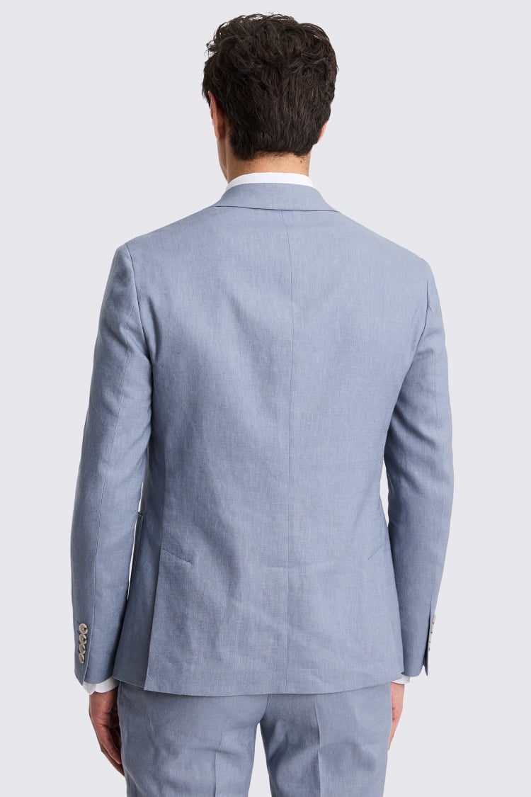 Slim Fit Steel Blue Matte Linen Jacket