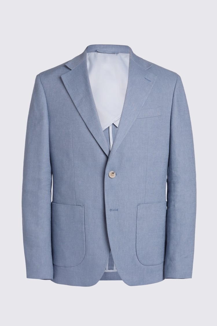 Slim Fit Steel Blue Matte Linen Jacket