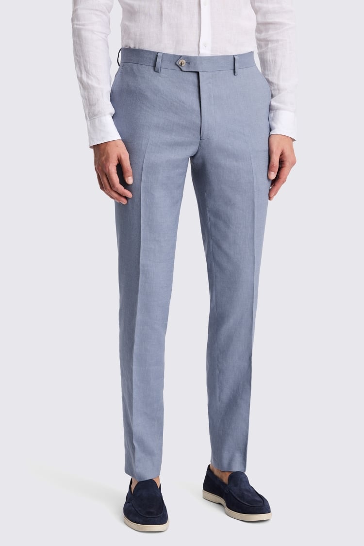 Slim Fit Steel Blue Matte Linen Pants