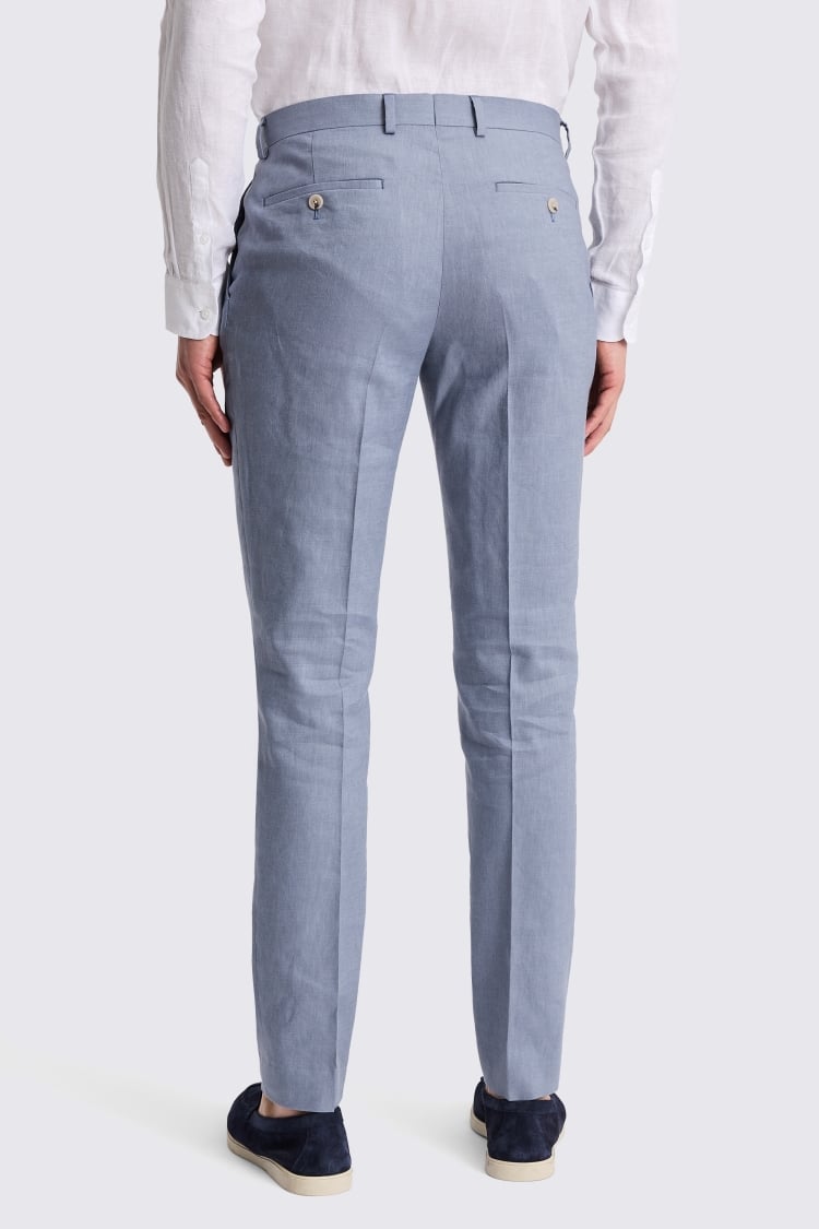 Slim Fit Steel Blue Matte Linen Trousers