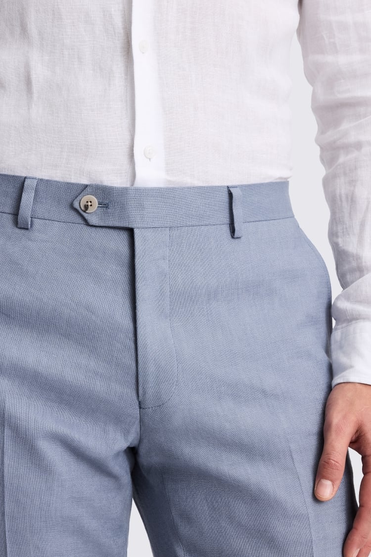 Slim Fit Steel Blue Matte Linen Trousers