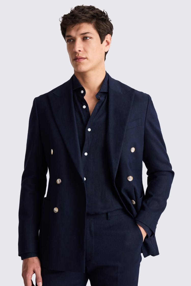 Tailored Fit Navy Matte Linen Jacket