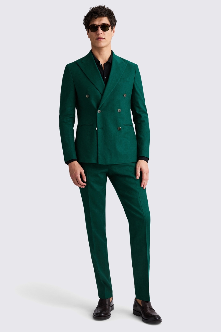 Slim Fit Emerald Matte Linen Suit