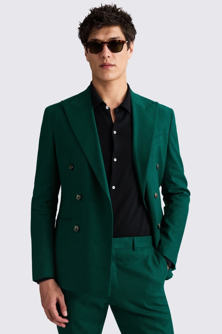 Slim Fit Emerald Matte Linen Jacket