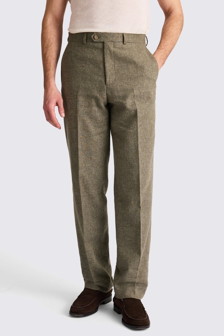 Relaxed Fit Khaki Cotton Linen Trousers