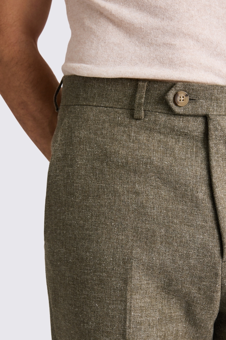 Relaxed Fit Khaki Cotton Linen Trousers