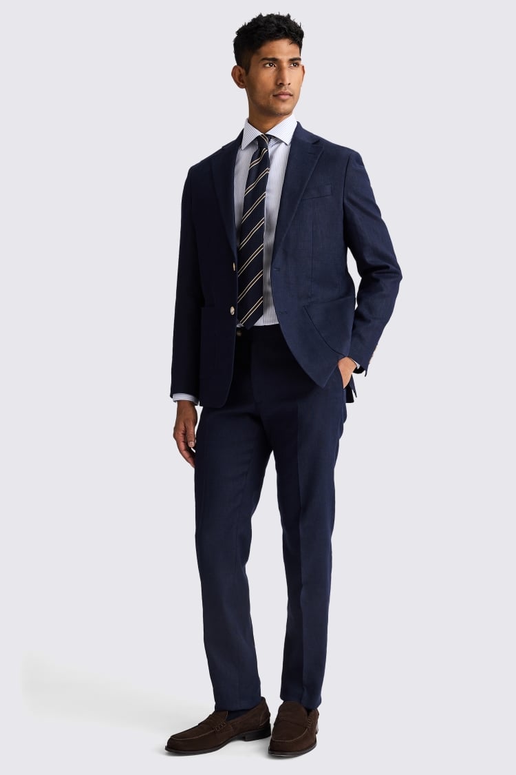 Tailored Fit Navy Matte Linen Suit