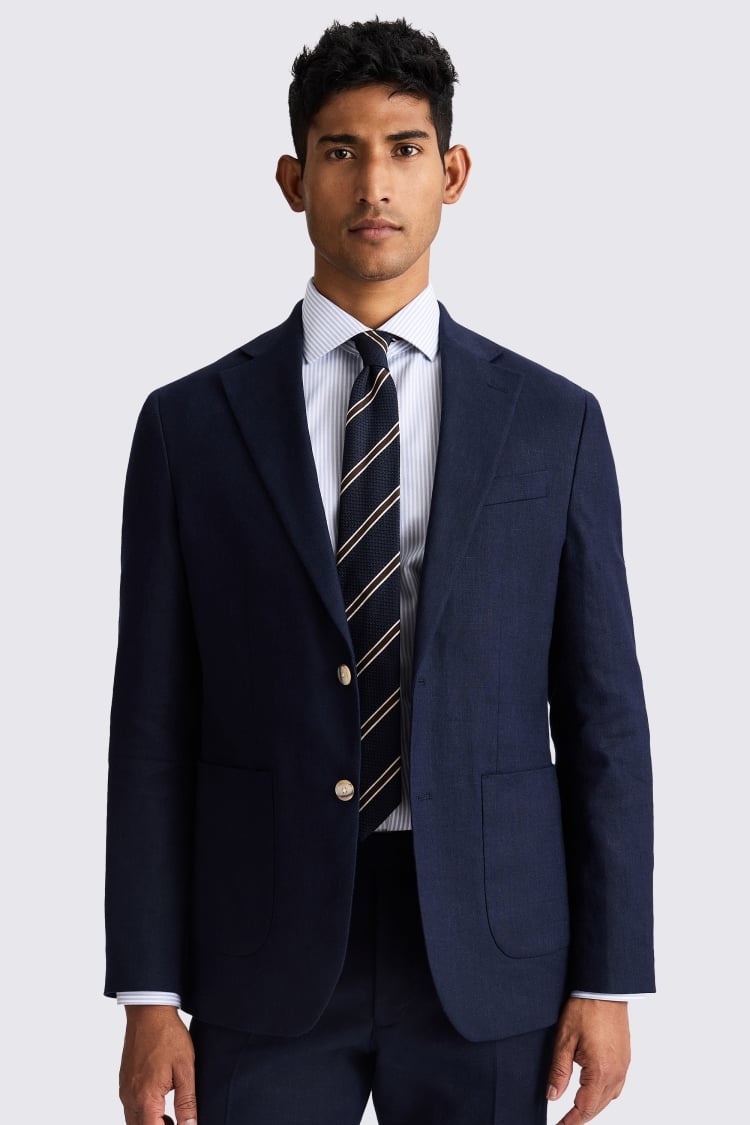 Tailored Fit Navy Matte Linen Jacket