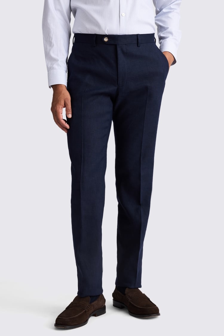 Tailored Fit Navy Matte Linen Suit