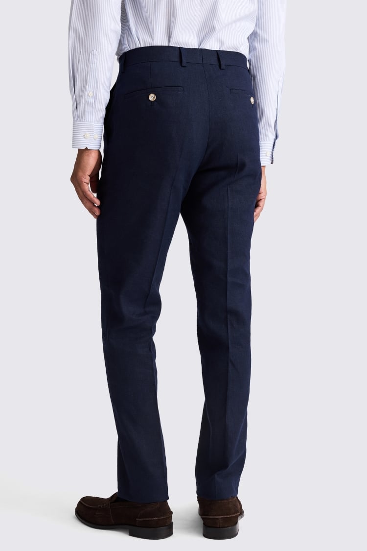 Tailored Fit Navy Matte Linen Pants