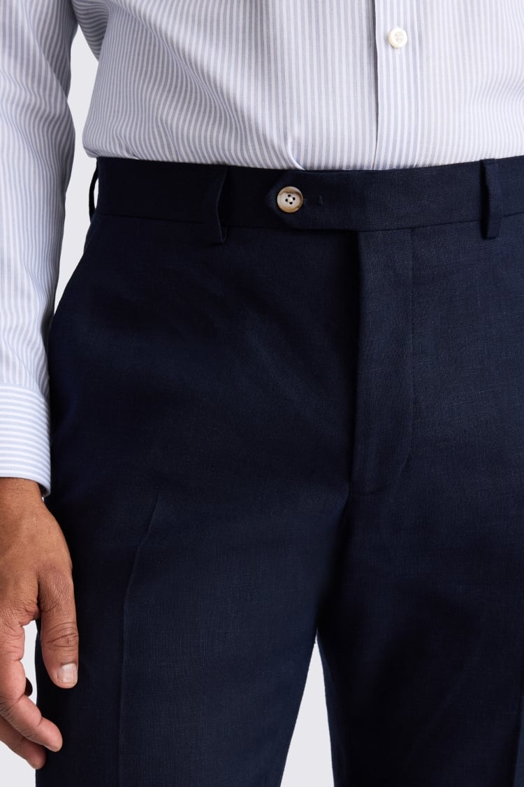 Tailored Fit Navy Matte Linen Pants