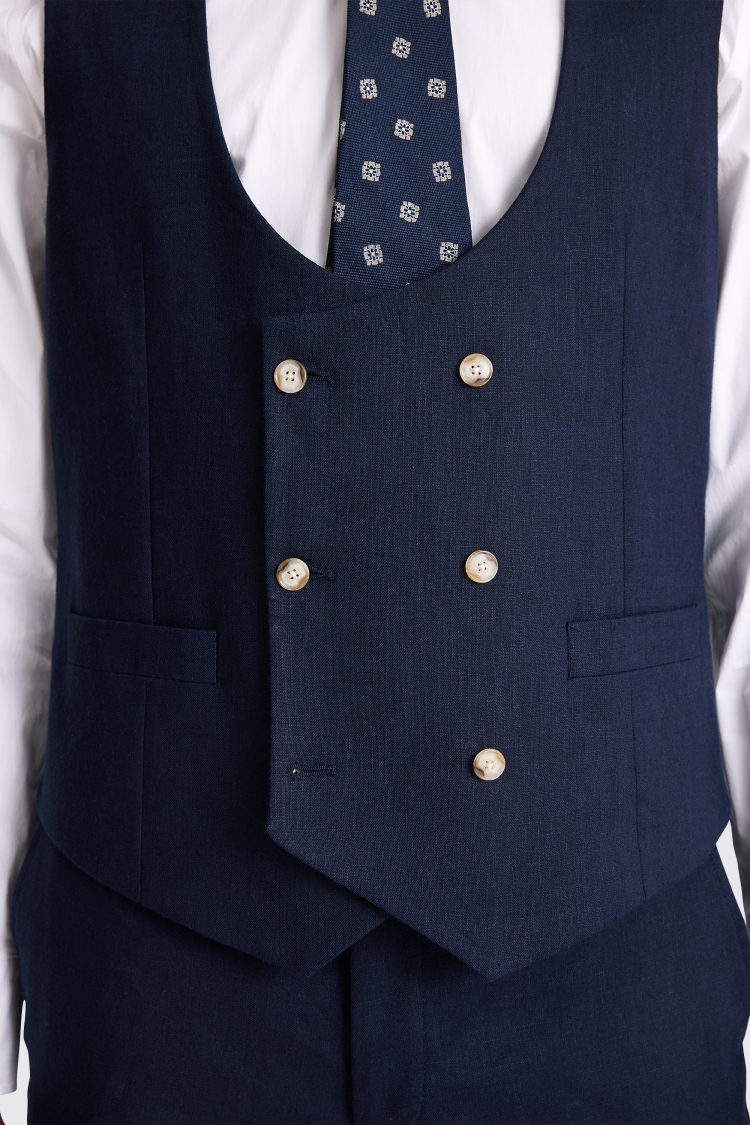 Tailored Fit Navy Matte Linen Waistcoat