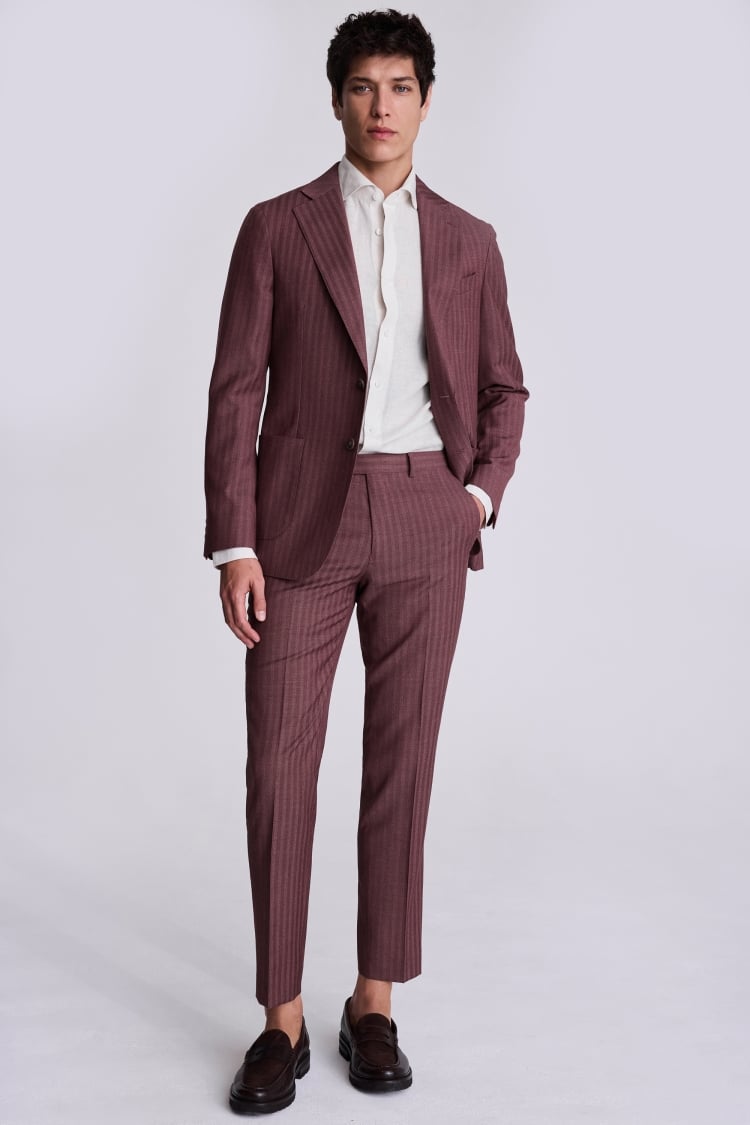 Tailored Fit Cerise Herringbone Suit