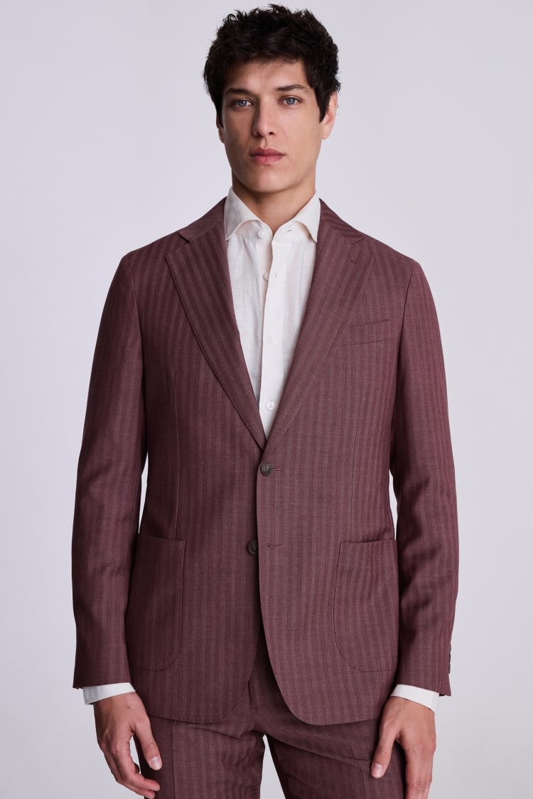 Tailored Fit Cerise Herringbone Suit