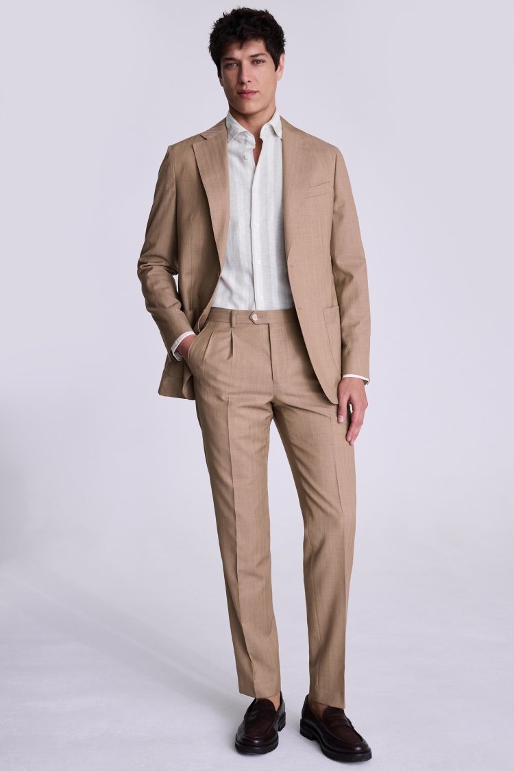Tailored Fit Sand Herringbone Jacket