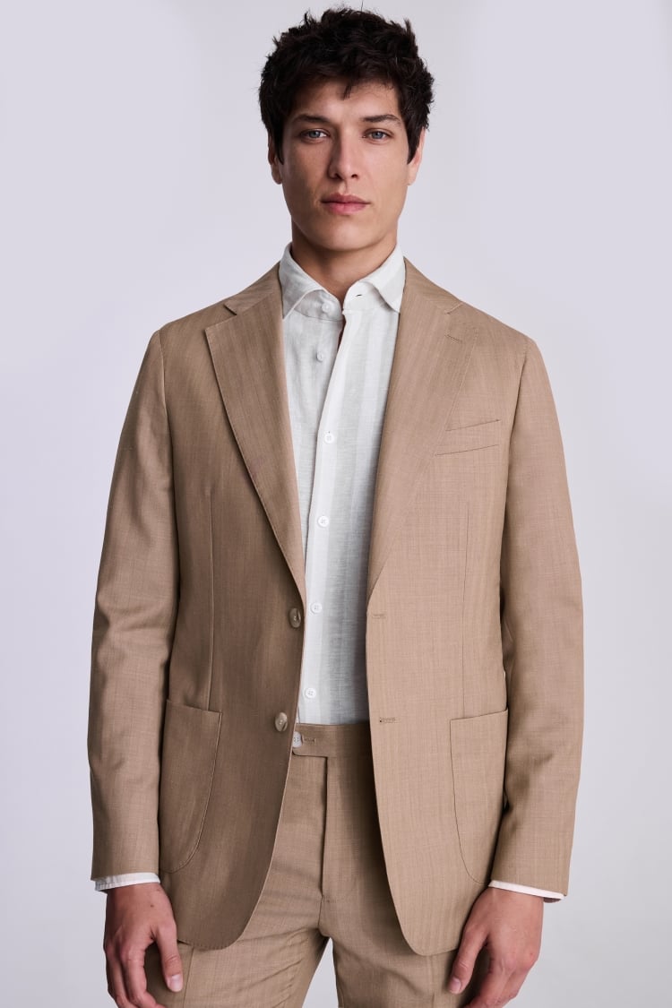 Tailored Fit Sand Herringbone Suit