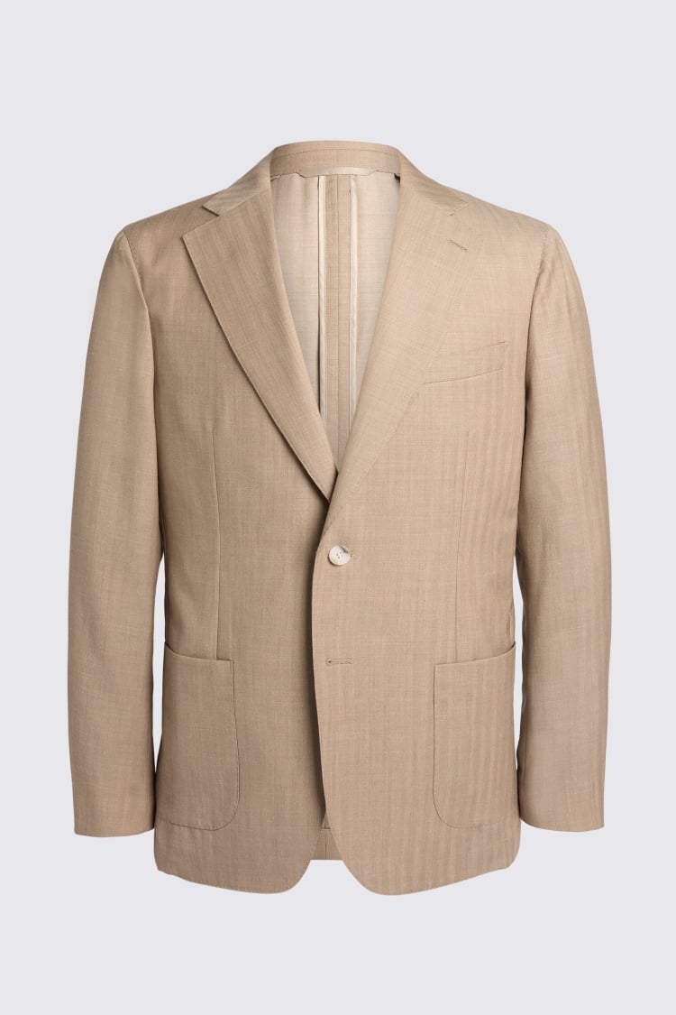 Tailored Fit Sand Herringbone Jacket