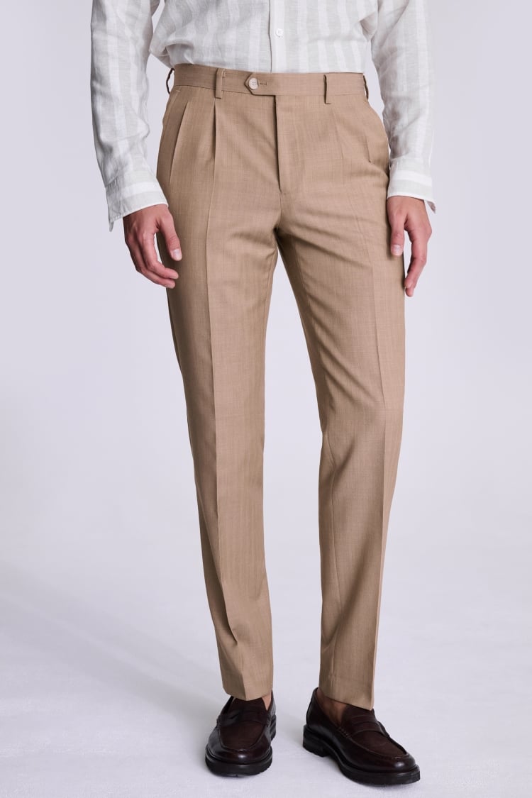 Tailored Sand Herringbone Trousers