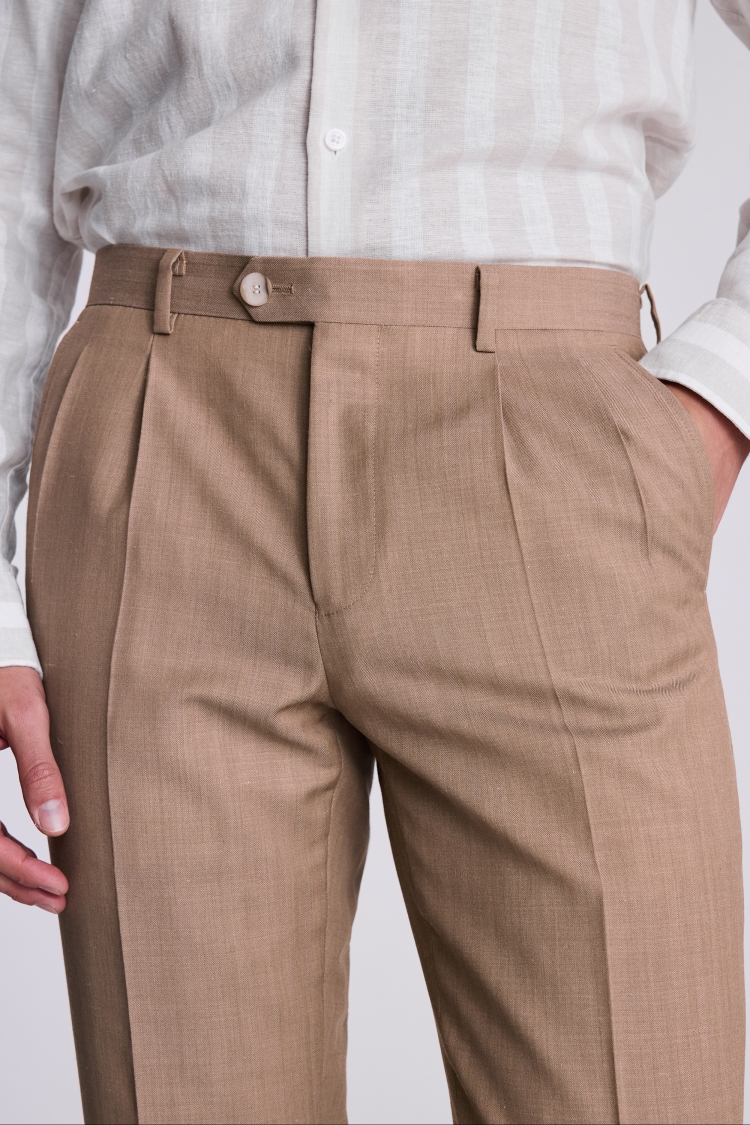 Tailored Sand Herringbone Trousers