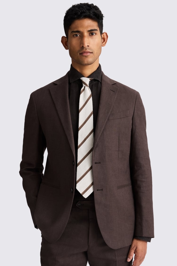 Tailored Fit Brown Matte Linen Suit