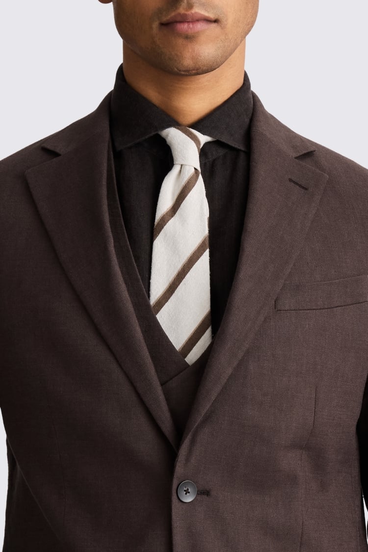 Tailored Fit Brown Matte Linen Jacket