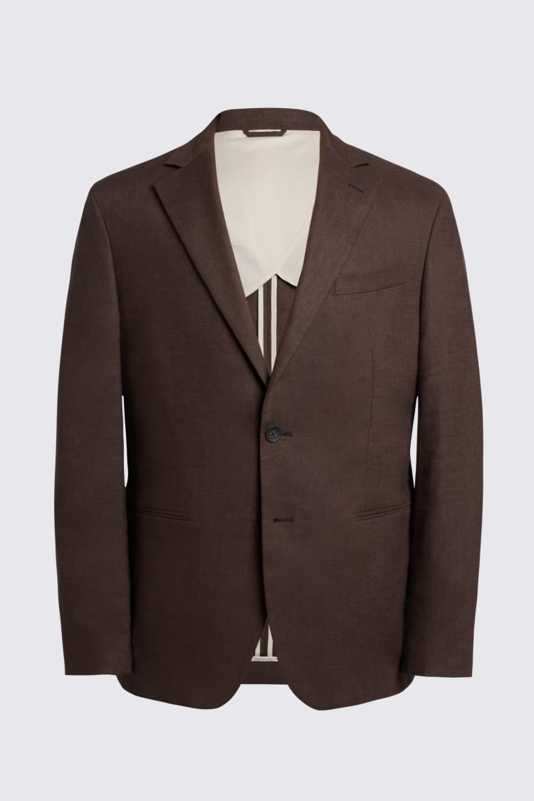 Tailored Fit Brown Matte Linen Jacket