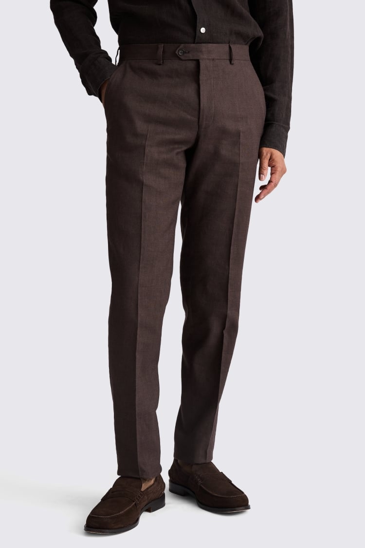 Tailored Fit Brown Matte Linen Trousers